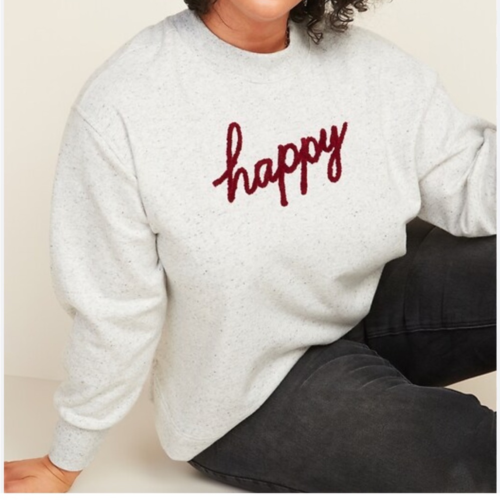 Old Navy Gray Sweatshirt with Red 'Happy' Script, Women’s Sz L